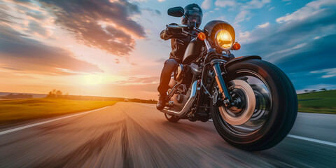 Motorcycle ride at sunset