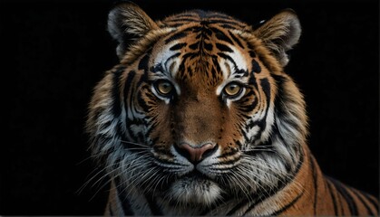 Fototapeta premium tiger close up portrait on plain black background from Generative AI