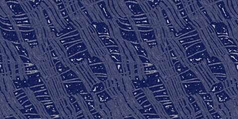 Denim blue dye effect seamless woven linen background, Distressed ink blotch mottled repeat pattern design for fashion border banner ribbon.