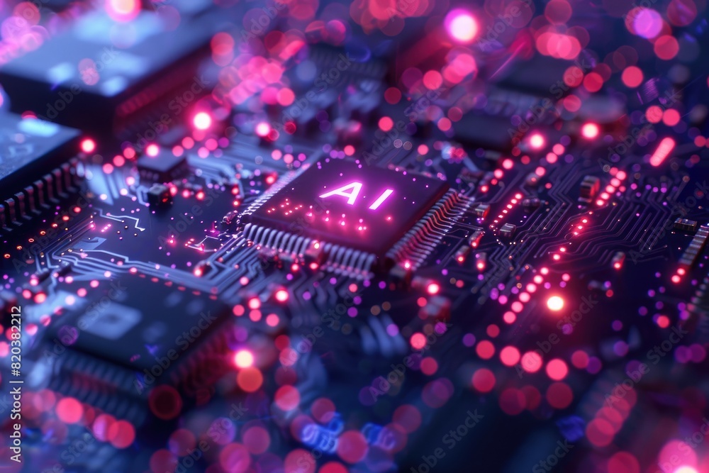 Poster artificial intelligence (ai) concept, abstract ai processor and quantum computer background.