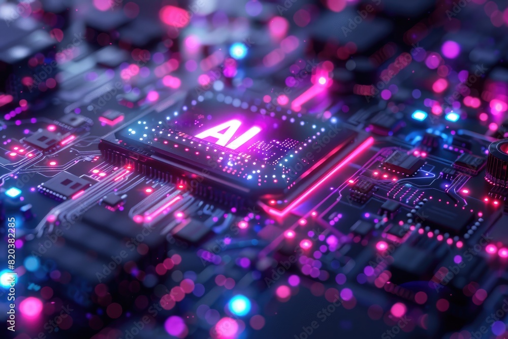 Poster artificial intelligence (ai) concept, abstract ai processor and quantum computer background.