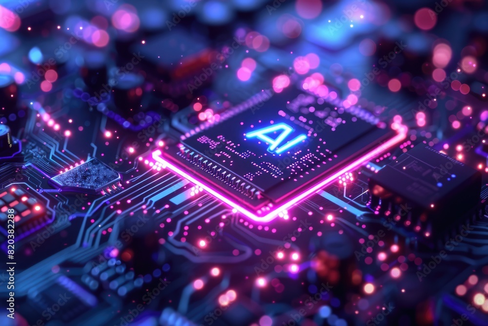 Poster artificial intelligence (ai) concept, abstract ai processor and quantum computer background.