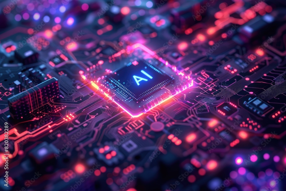 Poster artificial intelligence (ai) concept, abstract ai processor and quantum computer background.