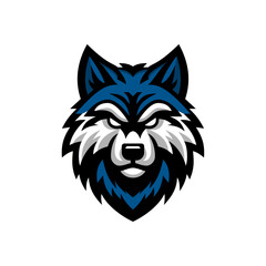Intimidating Blue and White Wolf Head Mascot Illustration