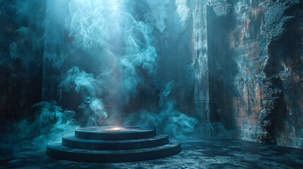 Black Podium with Smoky Background