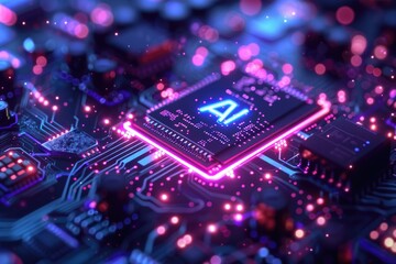 Obraz premium Artificial Intelligence (AI) concept, Abstract AI processor and quantum computer background.