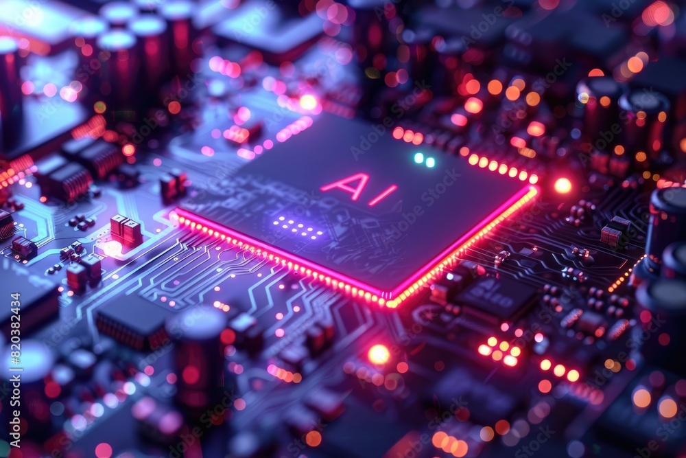 Poster artificial intelligence (ai) concept, abstract ai processor and quantum computer background.