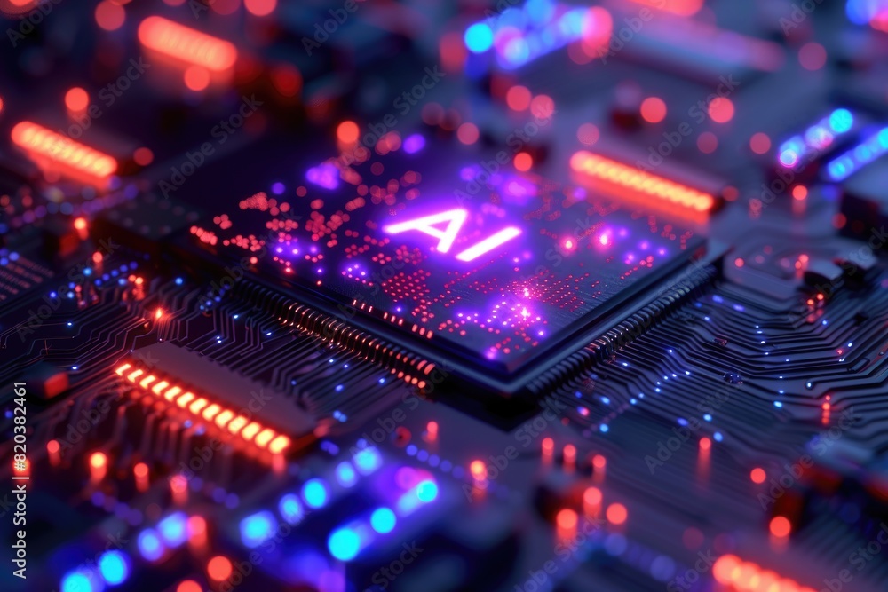 Poster artificial intelligence (ai) concept, abstract ai processor and quantum computer background.
