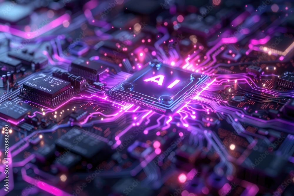 Poster artificial intelligence (ai) concept, abstract ai processor and quantum computer background.
