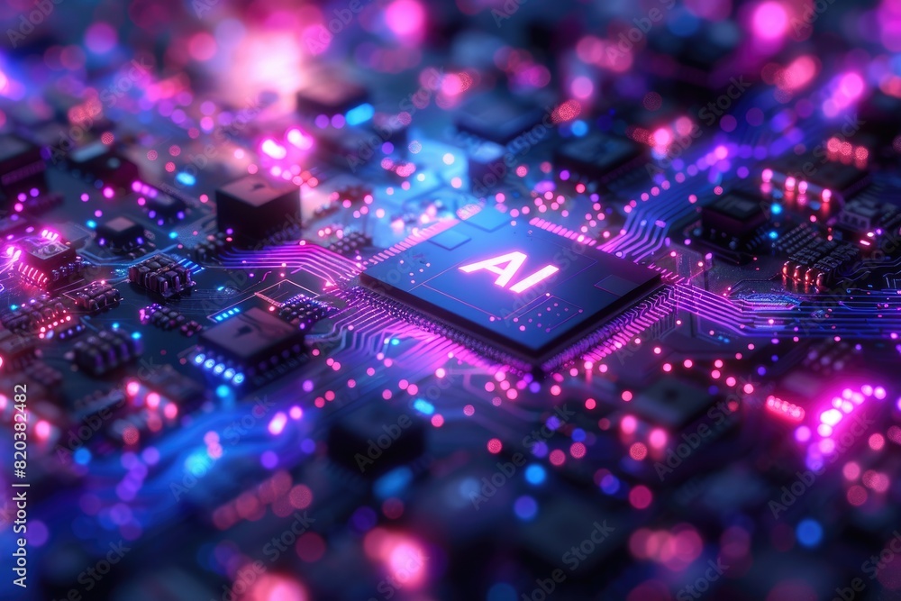 Poster artificial intelligence (ai) concept, abstract ai processor and quantum computer background.