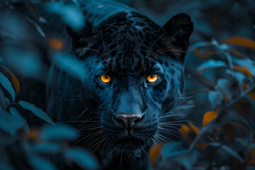 Black panther in the jungle at night
