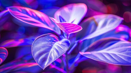 Fototapeta premium An Intense Blue-Violet Tropical Plant Glowing, Creating A Surreal And Captivating Scene, High Quality
