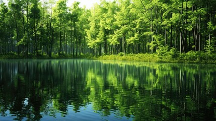 Environmental conservation concept with forest and lake