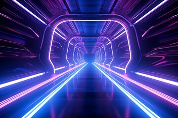 Neon tunnel with bright lights