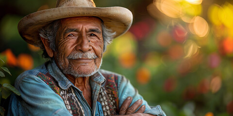 Fototapeta premium Senior Hispanic Man with Cowboy Hat