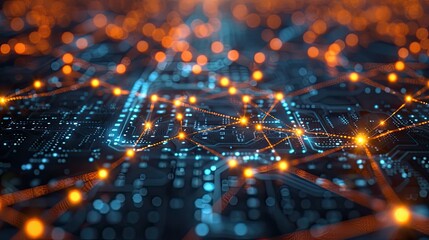 Glowing blockchain network on dark backdrop