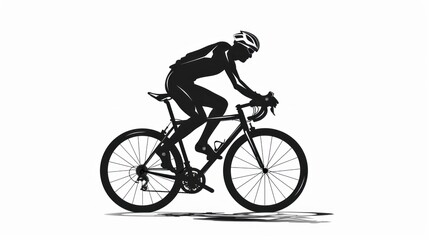 Naklejka premium Realistic silhouette of a road bike racer, man is riding on sport bicycle isolated on white background.