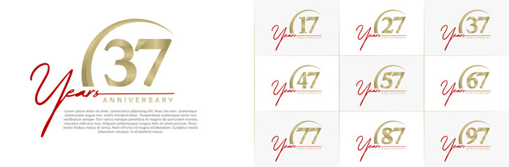 anniversary logotype set vector, red and gold color with swoosh for special day celebration