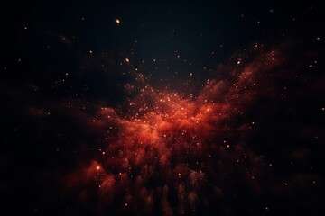 Fototapeta premium Red digital particles in a dark space