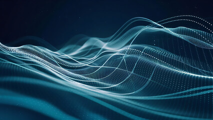 Obraz premium Structured database. Abstract digital wave particle. Digital music background. Sound vibrations. Futuristic dotted wave. Big data analytics. 3D illustration of nano particles in cyberspace