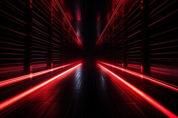 Red neon lines in a dark tunnel