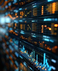 Naklejka premium AI-Generated 4K Wallpaper: Global Economic Data Visualization on a Vibrant Blue Background with Infographic Charts, Symbolizing the Future of Integrated Investment and Financial Analytics.