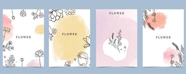 flower background with lavender,magnolia,rose.illustration vector for a4 page design