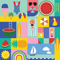 summer background with geometric style.illustration vector for square seamless pattern design.