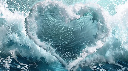 A heart formed by the meeting of two ocean waves, symbolizing the ebb and flow of emotions, the power of nature, and the depths of love against