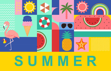 summer background with geometric style.illustration vector for a4 horizontal design