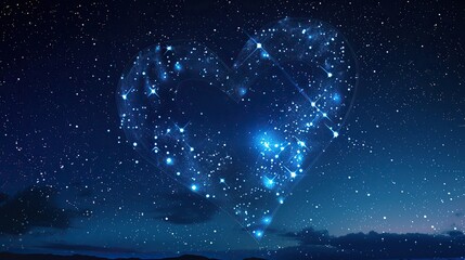 A heart-shaped constellation of stars in the night sky, symbolizing everlasting love, cosmic...
