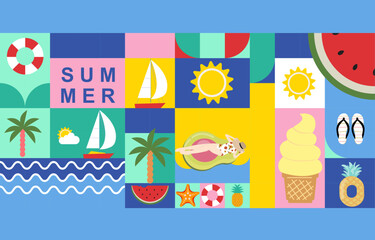 summer background with geometric style.illustration vector for a4 horizontal design