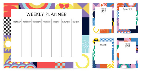 cute weekly planner background with geometric.Vector illustration for kid and baby.Editable element