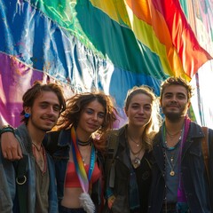 Fototapeta premium photo of young people with lgbt flag