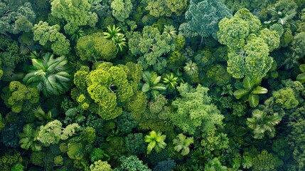 Naklejka premium Aerial Top View Of A Forest Tree In The Rainforest, Showcasing The Lush And Vibrant Greenery, High Quality