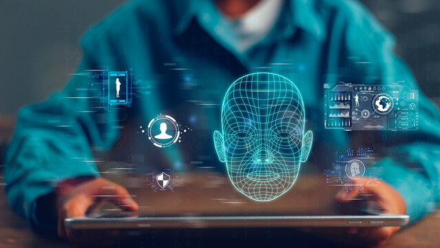 Deepfake concept matching facial movements. Face swapping or impersonation.