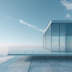 Fototapeta premium Minimalist Bauhaus Architecture: A Futuristic Glass Building on the Horizon