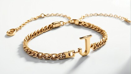gold bracelet with letter j on plain white background from Generative AI