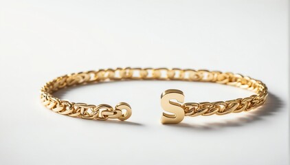 gold bracelet with letter s on plain white background from Generative AI