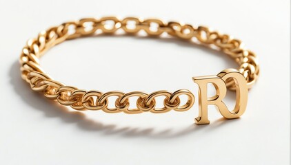 Obraz premium gold bracelet with letter r on plain white background from Generative AI