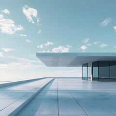 Obraz premium Minimalist Industrial Skyline - A Futuristic Building Rises Above a Vast Expansive Sky