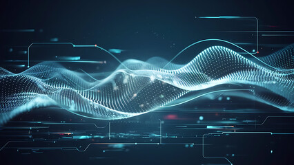 Structured database. Abstract digital wave particle. Digital music background. Sound vibrations. Futuristic dotted wave. Big data analytics. 3D illustration of nano particles in cyberspace