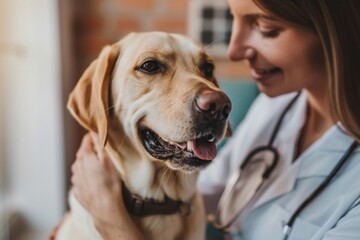 Veterinarian and dog at clinic. pet care