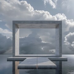 Minimalist Modernist Architecture: Empty Platform Overlooking a Stormy Skyline