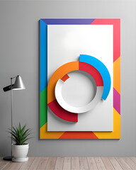 Mockup poster 3d diseño símbolo de colores con fondo blanco y con marco multicolor