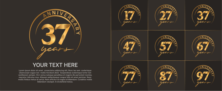 anniversary logotype set vector, golden color with circle for special day celebration