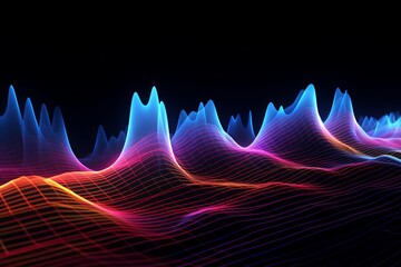 Vibrant digital soundwaves in a dark space