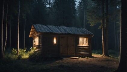 Obraz premium toolshed on a forest at night photo from Generative AI