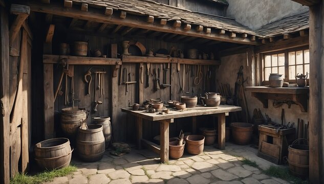 toolshed on medieval period photo from Generative AI