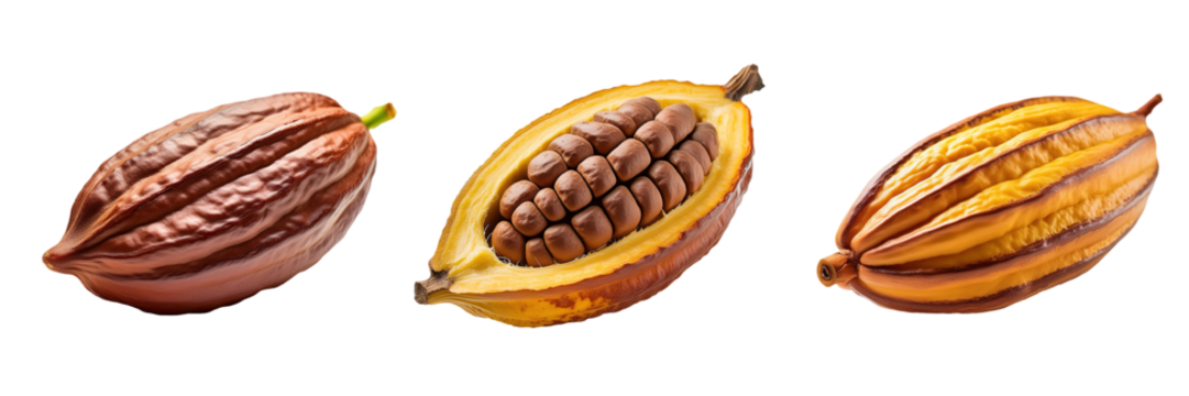 Cocoa beans isolated on transparent background